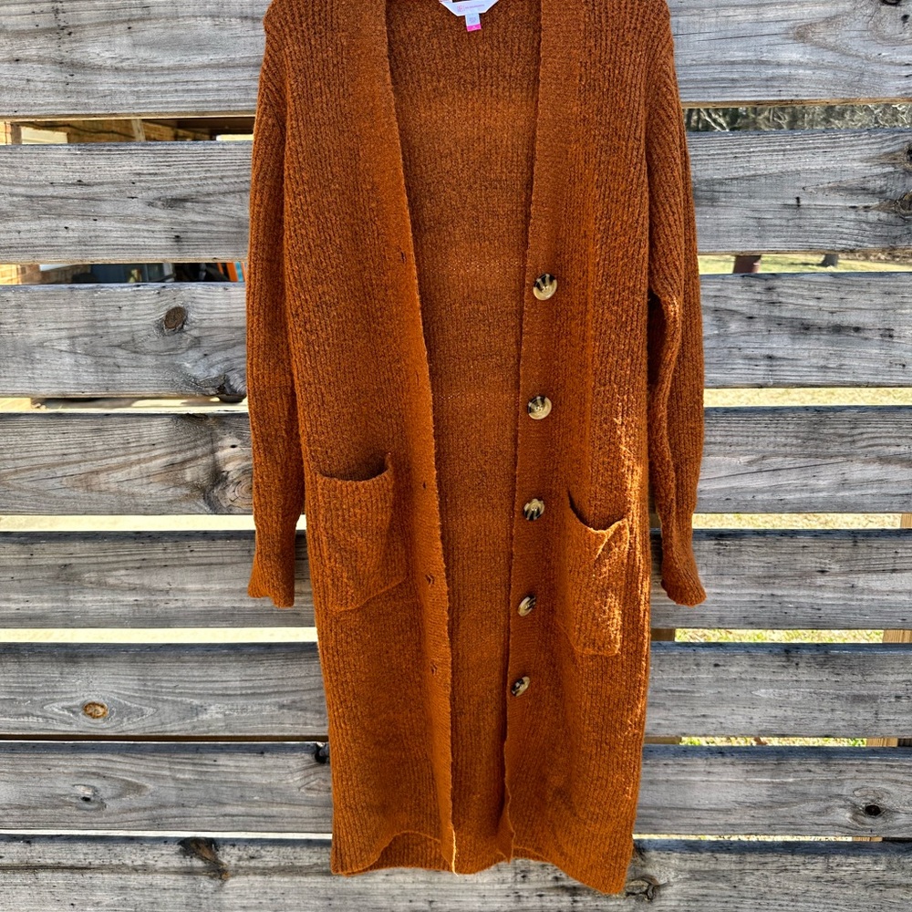 Burnt Orange Maxi Cardigan With Buttons